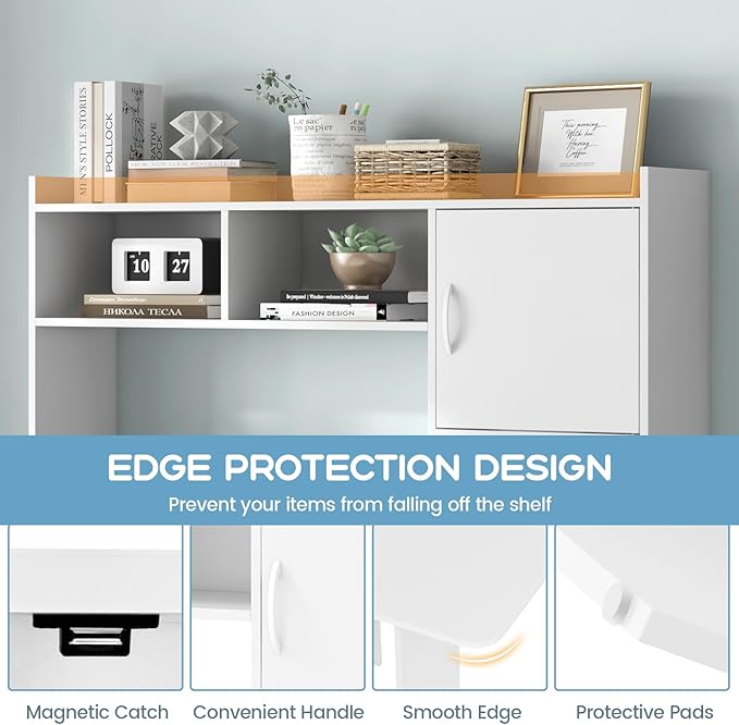 Tangkula L-Shaped Desk with Storage Hutch, Corner Computer Desk with Shelves & Cabinet, Modern Writing Study Table for Home Office, Laptop PC Workstation, White