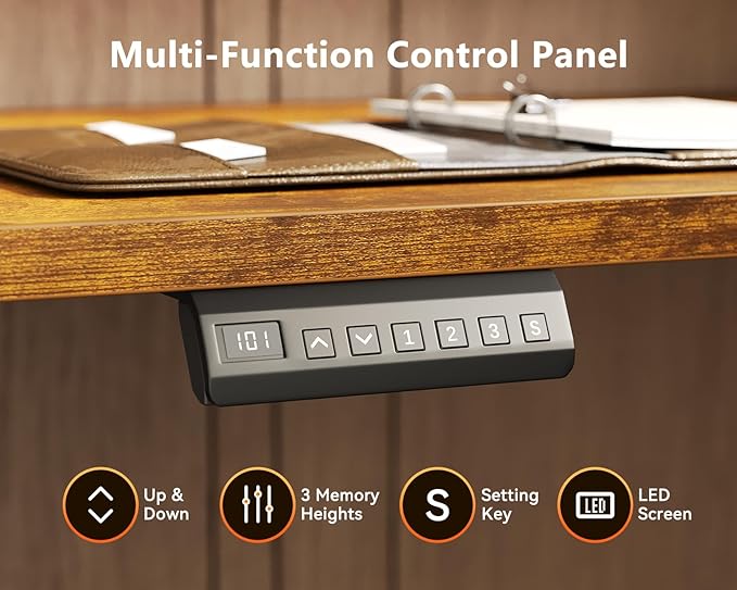 AODK Electric L Shaped Standing Desk, 59 Inch Height Adjustable Stand Up Desk with Power Outlets ＆ Full Monitor Stand, Reversible Corner Desk for Home Office ＆ Computer Workstation, Rustic Brown