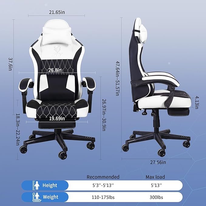 Gaming Chair,Video Game Chair with Footrest and Massage Lumbar Support, Ergonomic Computer Chair Height Adjustable with Swivel Seat and Headrest