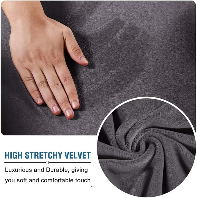 Ottoman Cover Square Velvet Ottoman Covers Protector for Footrest Foot Stool Furniture Stretch Comfortable with Elastic Bottom Small Dark Grey