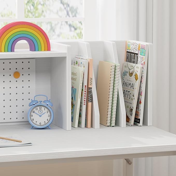 BOLUO Kids Desk and Chair Set for 6-12 Year Old, Children Study Desk with Hutch and Pegboard, Student Writing Table with Storage Shelf for Girls Boys