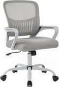 DUMOS Home Office Computer Chair - Ergonomic Mid Back Desk with Lumbar Support and Rocking Mode, Height Adjustable with Fixed Armrest, for Conference Meeting Room, 360° Swivel, Adults, Grey