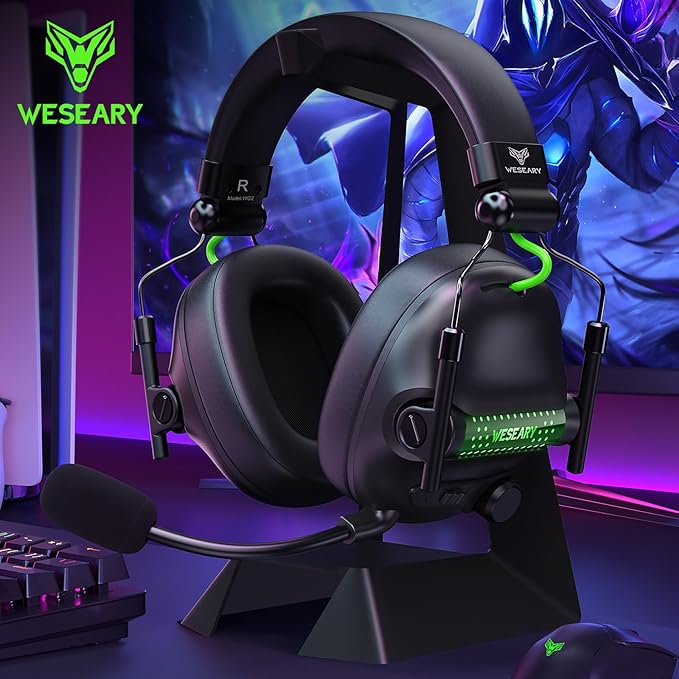 WESEARY Wired Gaming Headset for Xbox, PS5, PS4, Switch, PC, Mobile, Surround Sound Gaming Headphones with ENC Noise-Canceling Mic, 50mm Drivers for Atari 2600 Accessories, Soft Memory Foam Earcups