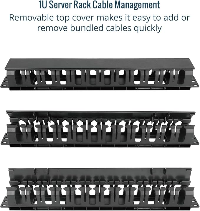 Tecmojo 2 Pack 1U Server Rack Horizontal Cable Management with Cover,2.6“ Depth Plastic Cable Manager,Rack Mount 12 Slots Wire Duct Organizer,for 19 inch AV/IT/Data/Audio and Network Cabinet