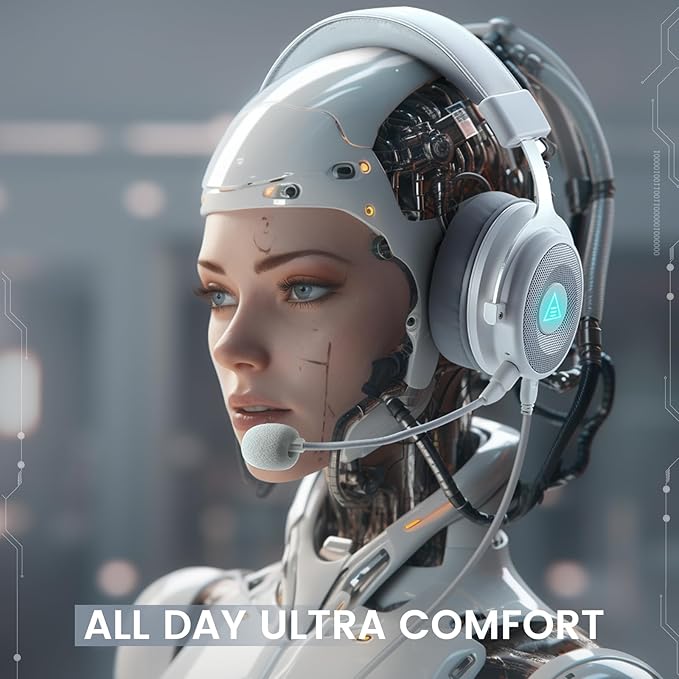 EKSA USB Gaming Headset for PC, Computer Gaming Headphones with Detachable Microphone Noise Cancelling, 7.1 Surround Sound, 50MM Driver, Wired Headset for PS4 PS5, Xbox One, Laptop (White)