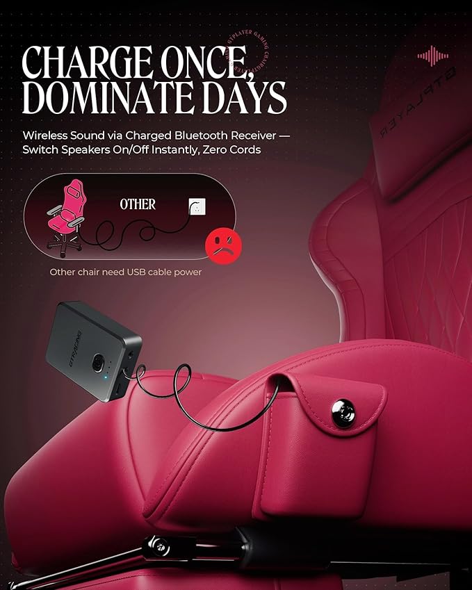 GTPLAYER Gaming Chair with Speakers, Video Game Chairs with Footrest, PC Gamer Chairs for Adults - Padded High Back Ergonomic Reclining Silla Gamer, Linkage Armrest, Ace Pro, Wine Red New