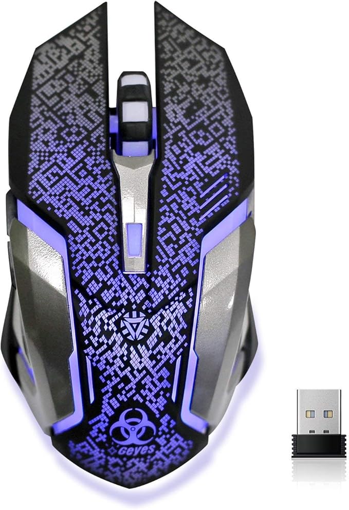 VEGCOO Wireless Gaming Mouse, C8 Wireless Rechargeable Mouse with Colorful LED Lights and 2400/1600/1000 DPI for Laptop and Computer (C9 Silver)
