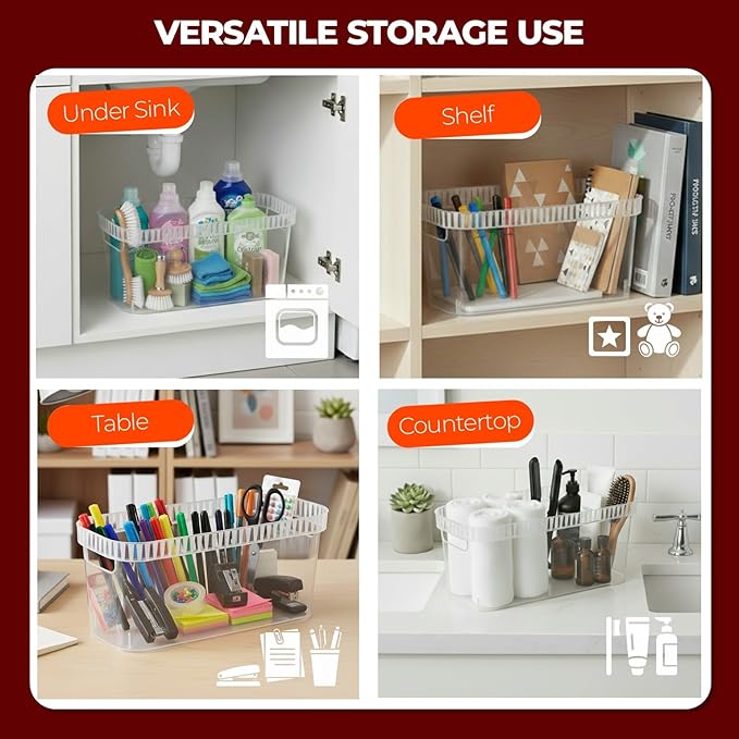 Tribello Modern Narrow Organizer Storage Bin, Slim Clear Plastic Household Storage Container for Kitchen Pantry storage, Under Sink Bin, Bathroom/Laundry Room - 6 Pack (Narrow - 15” X 6” X 6”)