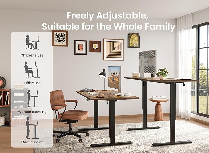 BANTI 48 × 24 Inches Standing Desk, Ergonomic, Electric Height Adjustable, Sit and Stand Up, Computer Office Desk with Splice Board, Black Frame/Rustic Brown Top