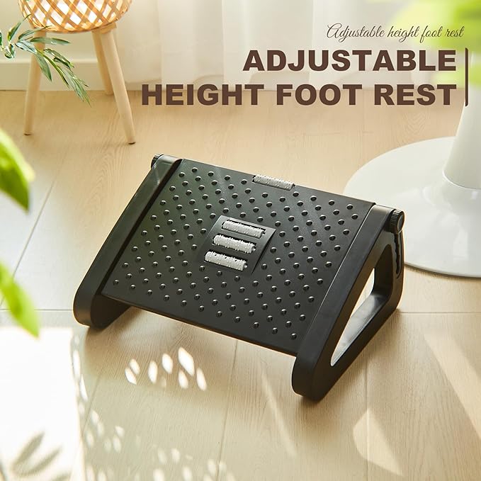 Beeveer 2 Pcs 6 Heights Adjustable Foot Rest for Under Desk at Work, Tilt Adjustable Footrest Ergonomic Foot Stool for Under Office Desks Chair Footrest for Leg Rests Home Pressure Relief(Black)