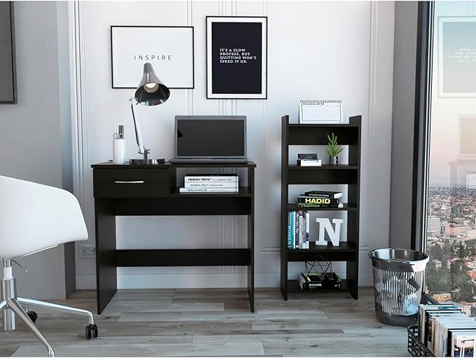 Two Piece Home Office Set - Engineered Wood Black - Durable Workstation Set - Home Office, Workspace - Elegant Finish