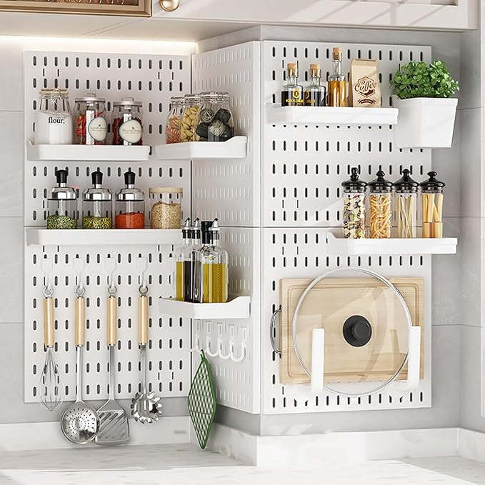 Aupekro 27 Pcs Pegboard Combination Kit, White Peg Boards Wall Organizer Panels, Pegboard Combination Wall Organizer Kit for Office, Nursery & Home Storage (6 Pegboards & 21 Accessories)