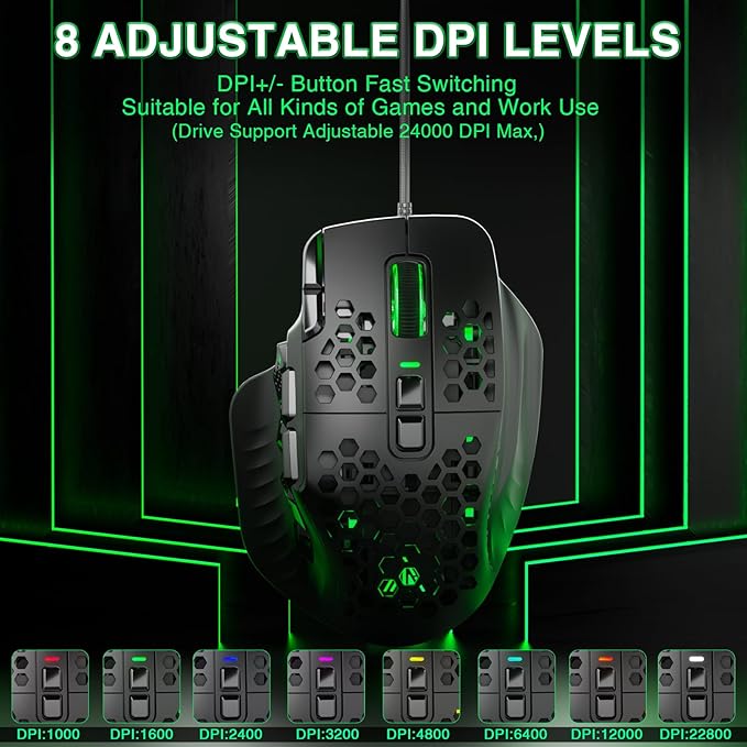 SOLAKAKA SM809 Gaming Mouse for MMO,24000 DPI,16 Programmable,RGB PC Gaming Mice,Black