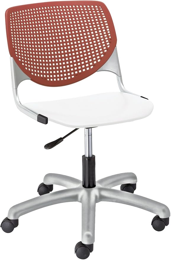 KFI Seating Kool Poly Task Chair with Perforated, Coral Back, White Seat