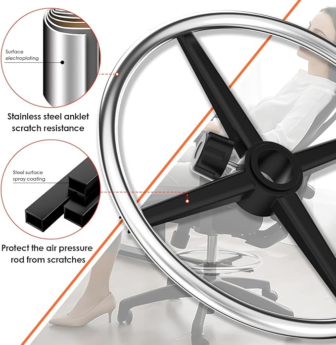 18" Chrome Foot Rest Ring for Drafting Stool or Office Chair,Office Chair Piston Foot Ring,Foot Rest (Silver, 18'')