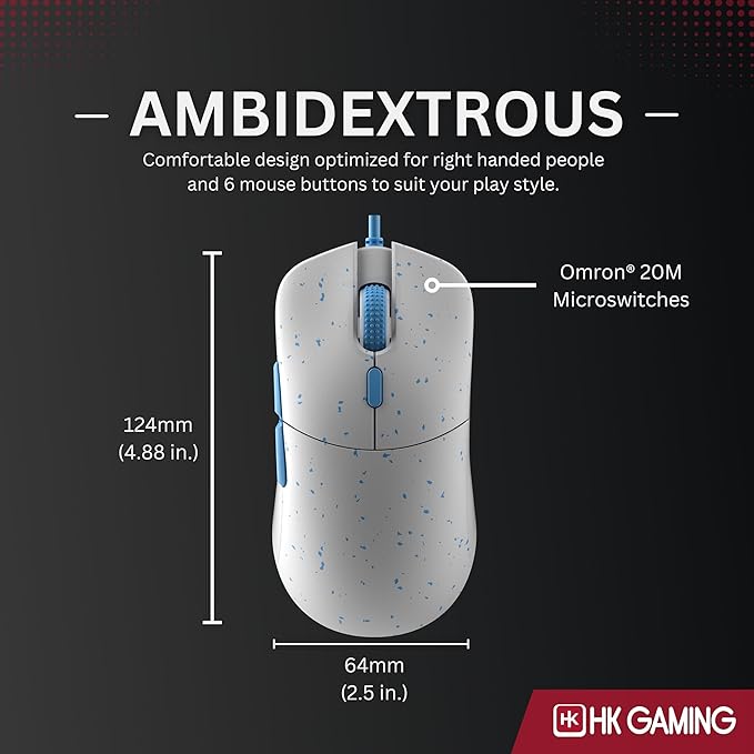 HK GAMING Mira XM1 Ultra Lightweight Gaming Mouse | 58 Grams | max 16000 cpi | 1kHz USB Wired | 6 Buttons | Anti Slip Grips (Massalia)