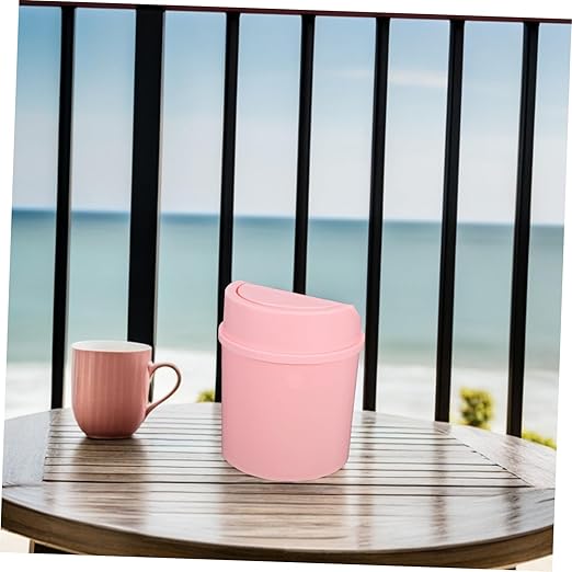 Zerodeko Compact Tabletop Waste Receptacle Desk Top Small Trash Can Slim Office Bin Mini Garbage Can Lid for Home