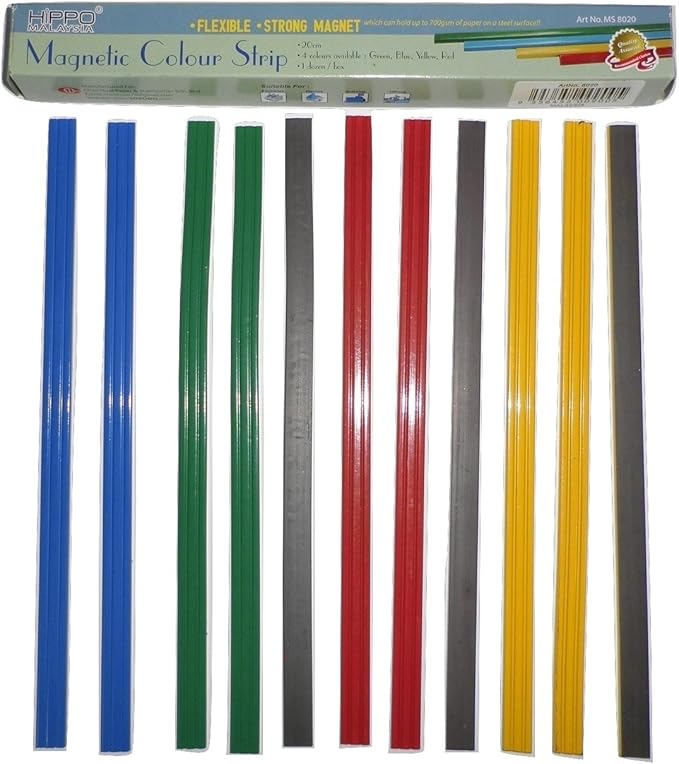 8 Inch Color Magnetic Bar/Strip for Whiteboard, Fridge - Box of 12 Pieces