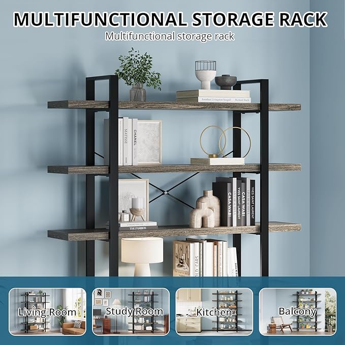 FURSUN Heavy Duty 6 Tier Bookcase, 80-in Tall Industrial Modern Large Bookshelf, Wood Farmhouse Bookcases Book Shelves and Metal Frame for Office, Bedroom, Living Room, Grey