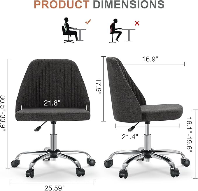 DUMOS Armless Wide Seat Rolling Desk Chair – Graphite