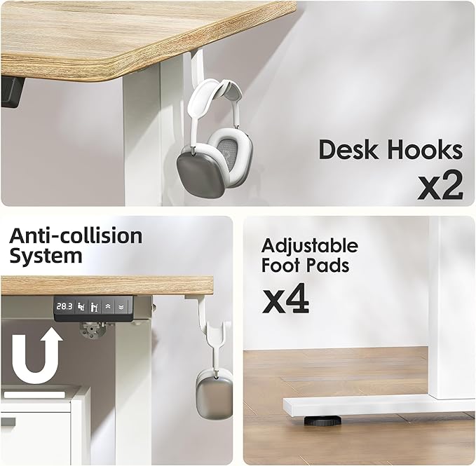 TIQLAB Electric Adjustable Sewing Table, 63"x24" Workbench Adjustable Height, Ergonomic Worktable for Garage, Craft Desk, Spacious Desk for Sewing and Crafts, Maple