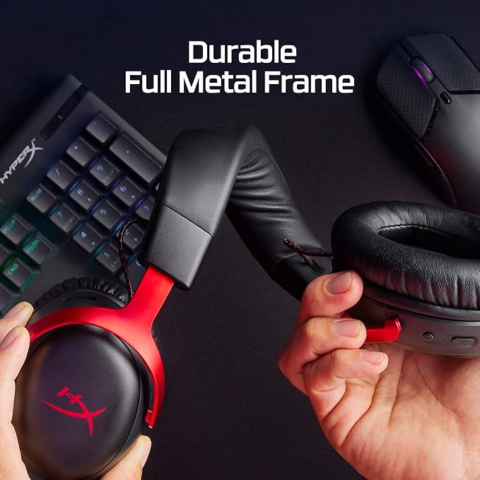 HyperX Cloud III Wireless Gaming Headsets with Microphone Noise Cancellation DTS Headphone:X 120-Hour Battery for PC, PS5, PS4, Nintendo Switch Playstation Headset, 77Z46AA Black/Red (Renewed)