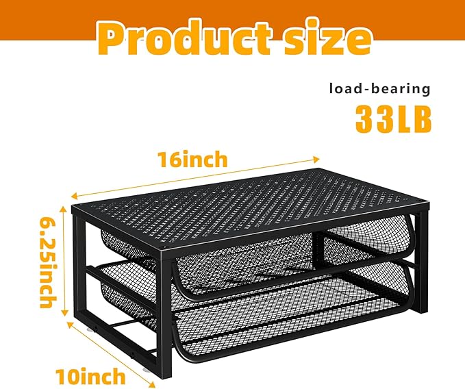 Ekisemio 2 Pack Desk Organizer and Accessories, 2-Tier Metal Computer Monitor Stand Riser with Drawer, Desk Accessories & Workspace Organizers for Home Office Supplies, Black