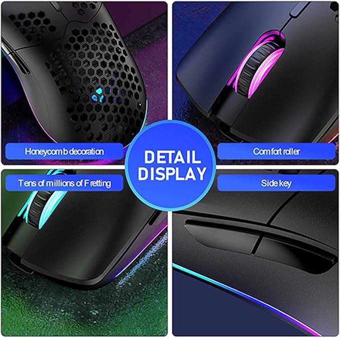 XINMENG Wireless Gaming Mouse Lightweight Honeycomb Design 3200 DPI Rechargeable Gaming Mouse with 16 Rainbow Backlit, USB Receiver,Compatible with PC Gamers and Xbox and PS4 Users