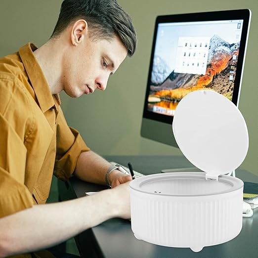 Cabilock Mini Desktop Trash Can Slim Waste Basket for Bedroom Living Room Office Easy Clean Round Design for Countertop Use Lightweight Compact Garbage Bin