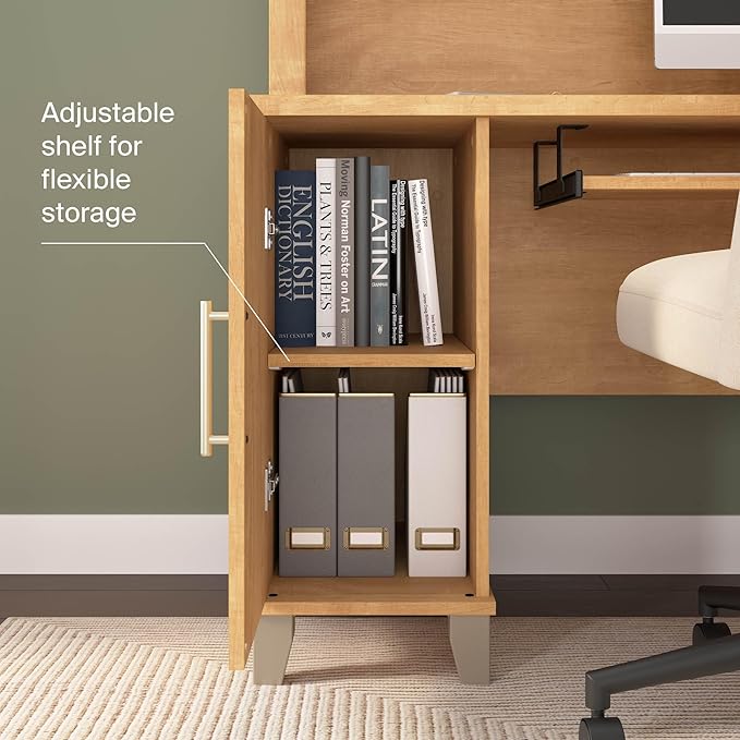 Bush Home 72-Inch L-Shaped Desk with Hutch, Corner Computer Office Desk with File and Box Drawers, Shelves and Storage Cabinet, Home Office Workstation, Somerset Collection, Maple Cross