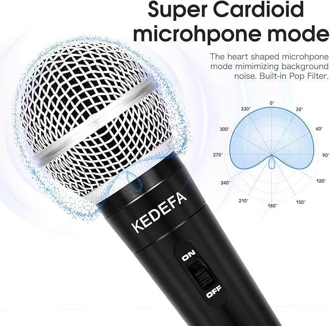 KM88 Handheld Wired Karaoke Microphone, Super Cardioid Dynamic Vocal Mic with 13.12ft Detachable XLR Audio Cable and ON/Off Switch, for Karaoke Singing Machine, Speaker