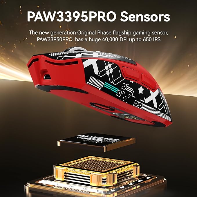 MAMBASNAKE Attack Shark X1 Wireless Gaming Mouse with RGB Charging Dock,PAW3395 PRO Sensor 40K DPI,1KHz Polling Rate 53g Superlight Tri-Mode Computer Mice,5 Programmable Buttons for Win/MAC-Red&Tape
