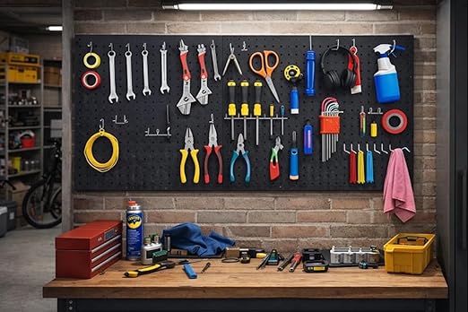 Peg Board Wall Organizer, Black Metal Pegboard Organizer, 2 Metal Pegboard Panels(12"x24") with 68 Accessories, Wall Mount Large Peg Board Kit with Hooks, Bins for Home, Garage, Workbench