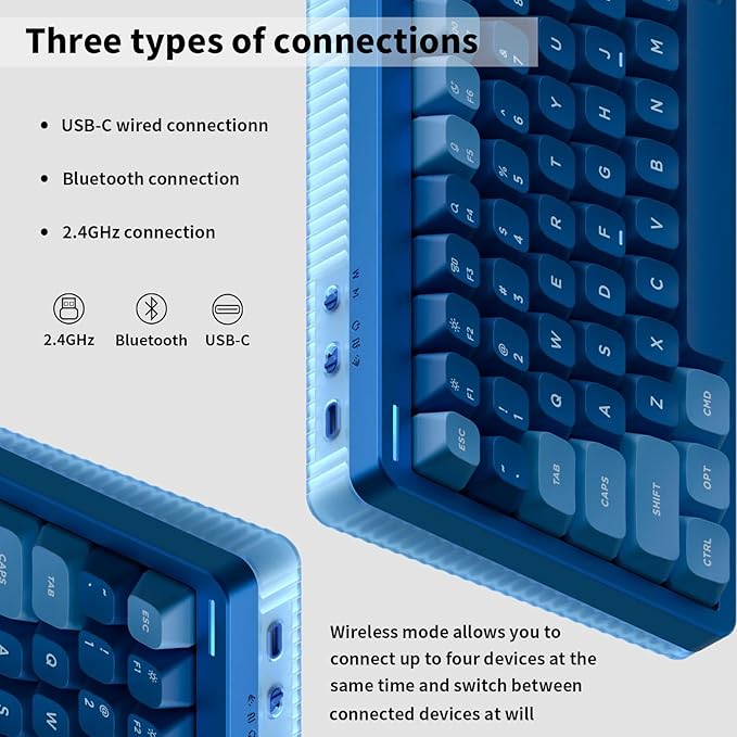 nuphy Halo75 V2 Mechancial Gaming Kyeboard,75% Wireless Hot Swappable Bluetooth Keyboard,83 Kyes RGB Backlit Keyboard,Support Bluetooth/2.4GHz/USB-C-Blue Blush Switch