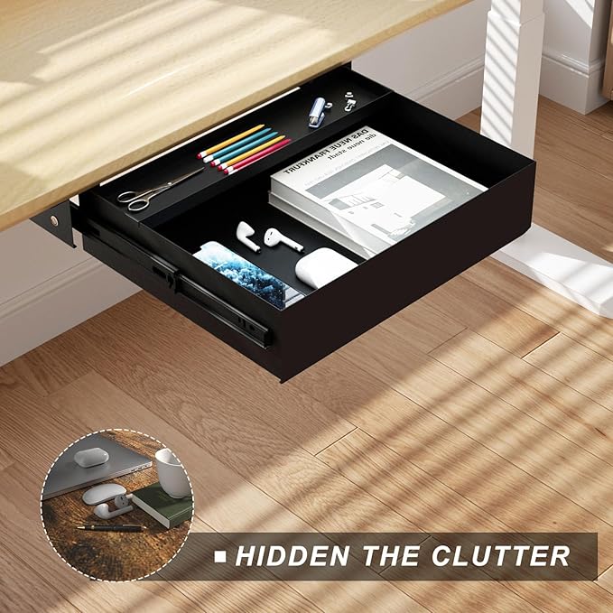 Under Desk Drawer(15.2''x10''x2.8'') with Sliding Pencil Tray, Desk Mounted Sliding Pull-out Drawer for Home Office, Extra Storage Organizer for Sit Stand Workstation