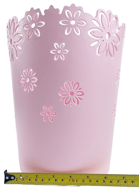 Wastebasket, Hollow Flower Shape Plastic Lidless Wastepaper Baskets Trash Can (Pink, Large)