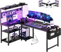 Apicizon L Shaped Desk Gaming Desk with LED Light & Power Outlet, 55 Inch Reversible Computer Desk with Pegboard & Shelf & Storage Bag for Home Office, Black