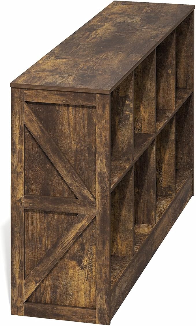 Furinno Jensen Book Shelf, 8-Cube Farmhouse Bookshelf, Display Bookcase, 11.8 x 47.6 x 26.8, for Living Room, Bedroom, Home Office, Amber Pine