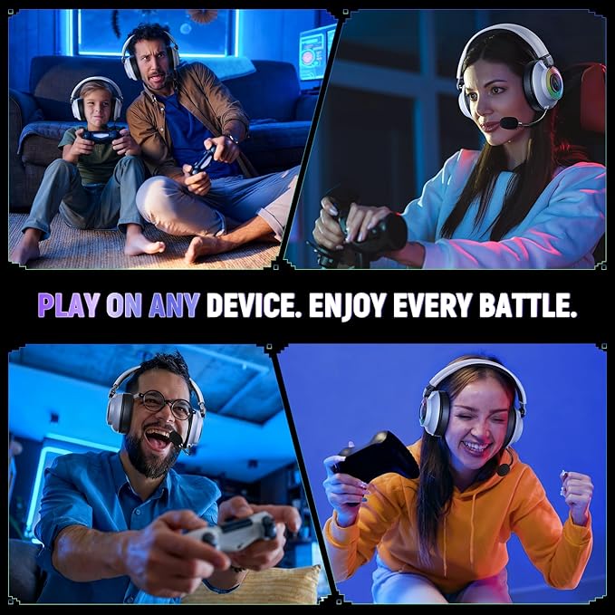 Ultra-Light 3-in-1 Wireless Gaming Headset for PS5 PS4 Xbox, 7.1 Surround Sound, Noise Cancelling Mic, RGB Lights, 40H+ Battery, Lossless Audio, Comfy Over Ear Headphones for PC, Switch, Mac
