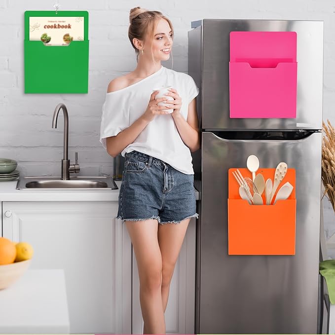 gisgfim 8 Pcs Magnetic Wall File Organizer Magnetic File Paper Holder Hanging Refrigerator Magazine Mail Holder for Planners Letters Documents Whiteboard Classroom Office Home (Colorful,10 x 13 Inch)