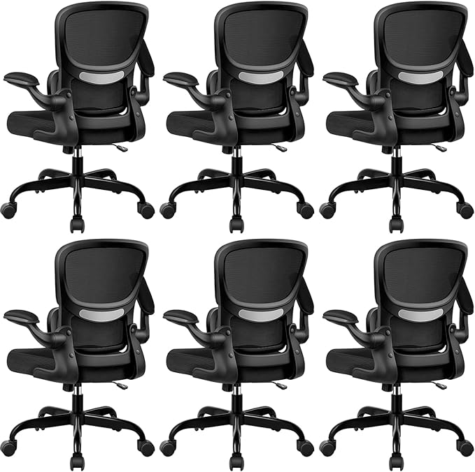 ALLGOD Ergonomic Office Chair, Breathable Mesh Ergonomic Desk Chair with Lumbar Support, Flip-up Armrests, Computer Chairs Comfortable for Home, Office, Work, Standard, 6 Pack