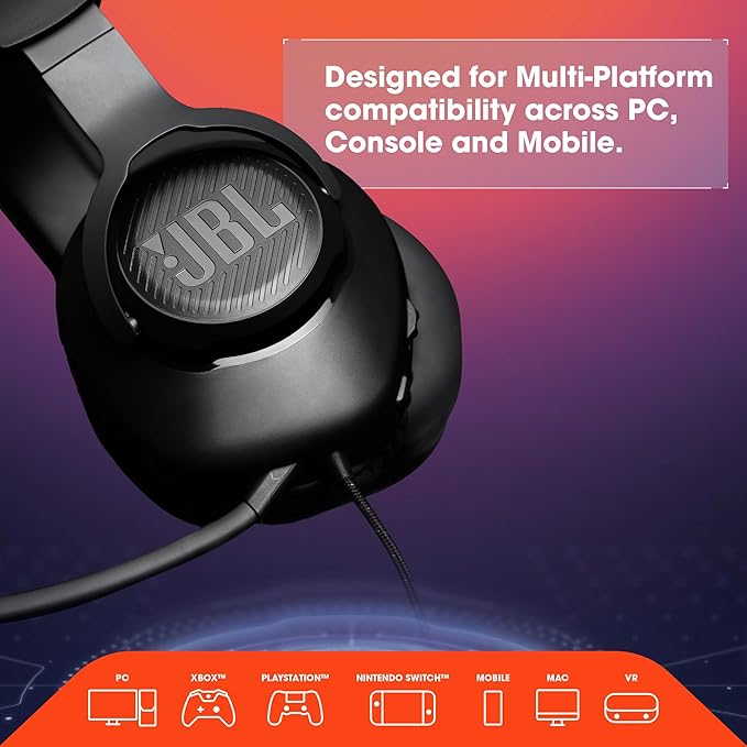 JBL Quantum 100 - Wired Over-Ear Gaming Headphones - White, Large