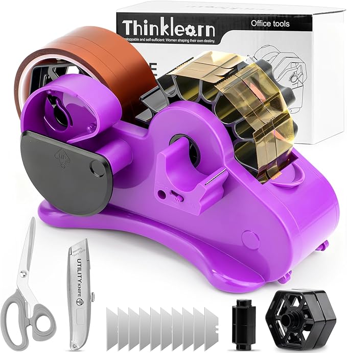 THINKLEARN Heat Tape Dispenser - Sublimation Heat Transfer Tape Dispenser with Scissors and Utility Knife, 1 '' & 3'' Core, Multi-Roll Pre-Cut Tape Dispenser for Crafting, Purple