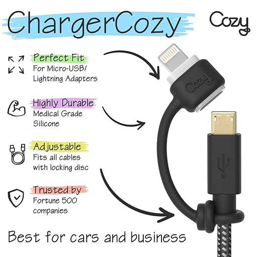 [10-Pack] Charging Cable Keeper/Holder/Adapter Tether, Compatible with Micro USB adapters, Apple Pencil USB-C Adapter | Perfect for Keychain, Car, Travel (Black - 10 Pack)