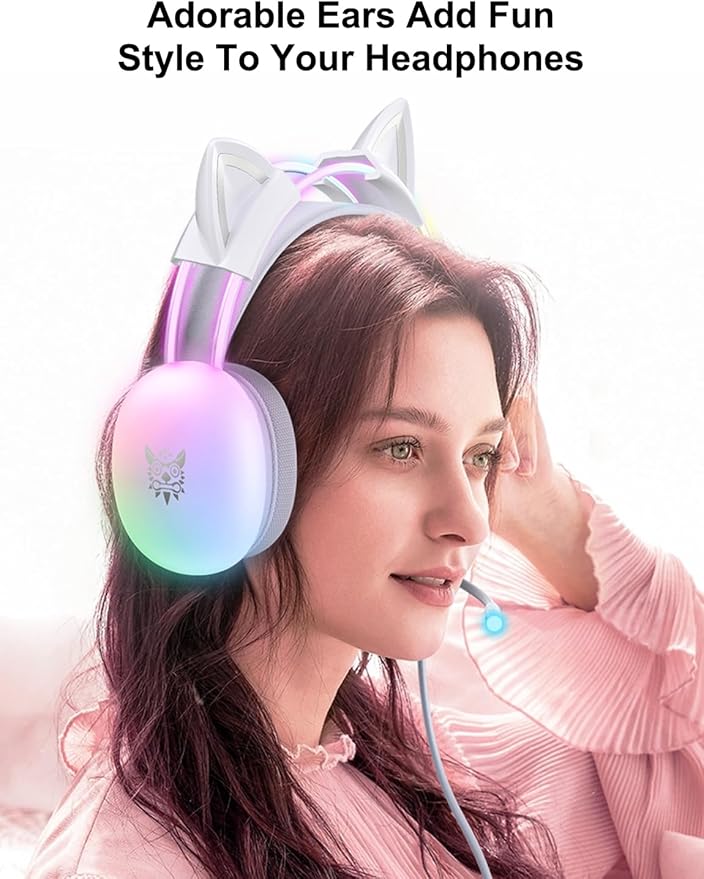 White Cat Ears for Headphone, Silicone Cute Kitty Ears Attachment, Lovely Detachable Accessories Fit for Gaming Headset, Lightweight & Durable