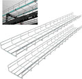 Wire Mesh Cable Tray, 60" x 8" x 2", 4", or 18" | Zinc Plated Steel Cable Management Rack, Adjustable Cable Basket for Network, AV, Fiber Optic, Garage & Office Use(2Pcs)