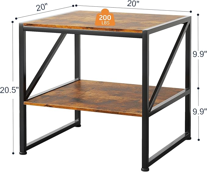 CAIYUN 2-Tier Large Priner Stand with Storage Shelf, 20"×20" Under Desk Printer Table for Home Office, End Table for Living Room, Heavy Duty Storage Rack for Scanner Fax Heat Press, Rustic Brown