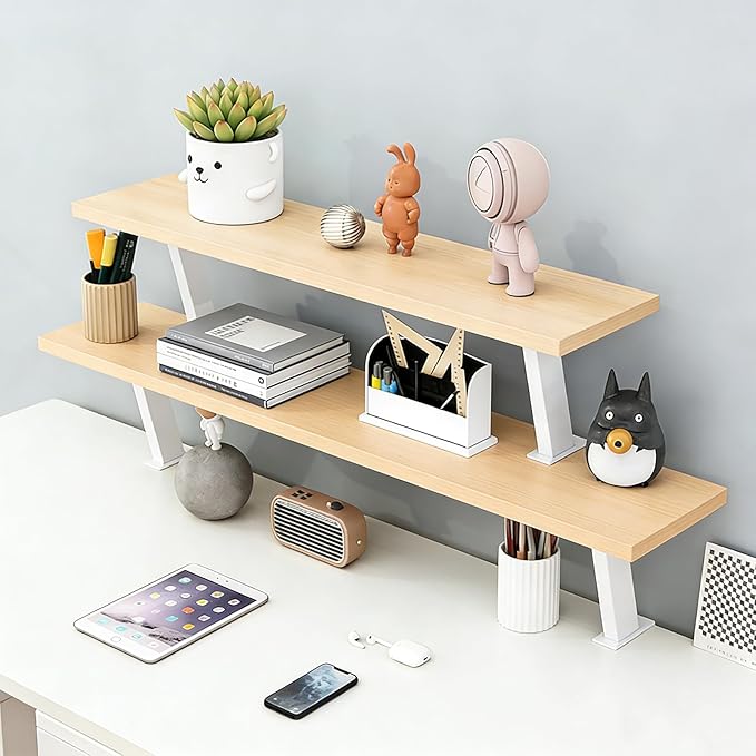 Clamp on Desk Shelf, Adjustable Floating Desktop Extender Space Saving Wood Steel Frame Desk Shelf for Office Study Home Dorm No Drill (31.4 x 7.8in)