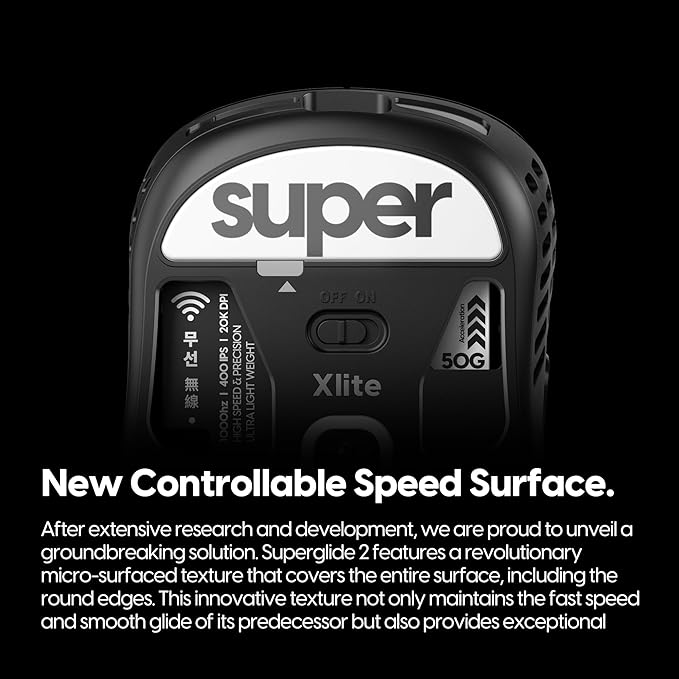 Superglide2 - New Controllable Speed Textured Surface Smoothest Mouse Feet/Skates Made with Ultra Strong Glass Smooth and Durable Sole for Xlite v2 & v3 & v3 ES Wireless Gaming Mouse (Type-C, White)