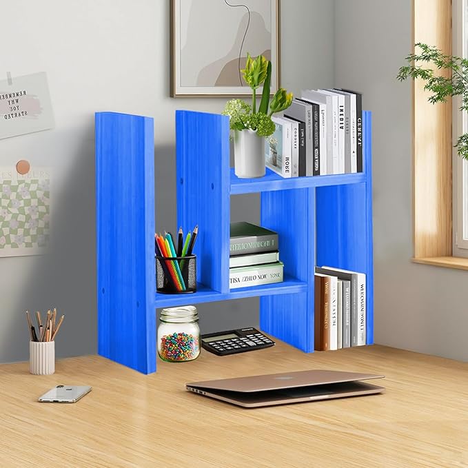 Desk Organizer Shelf Wooden Desktop Bookshelf Adjustable Desktop Organizer Shelves Small Book Shelf for Office Desk Supplies Home Storage Natural Stand Decor (15*)